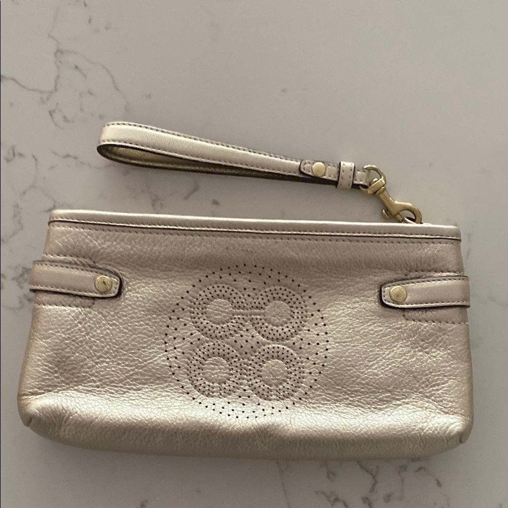 Coach Gold Leather Wristlet Clutch
